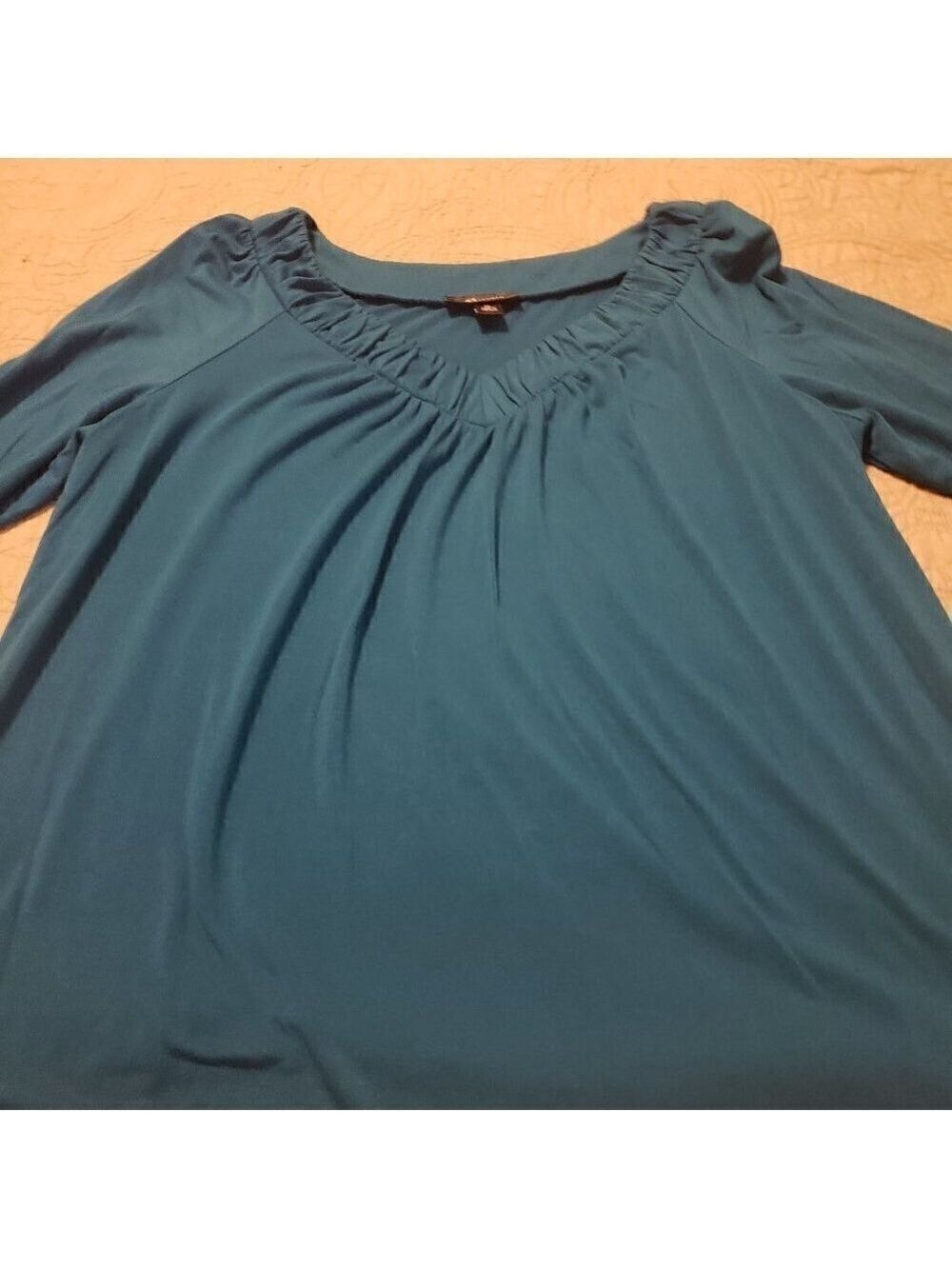 AB Studio Gathered V Neck Top Peacock Blue